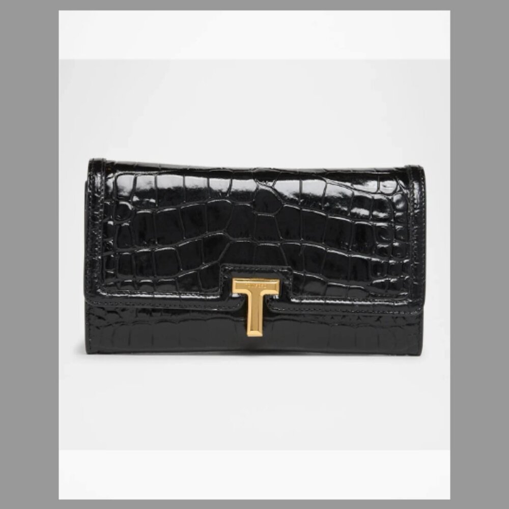 TOM FORD NWT Wallis Flap Wallet in Shiny Croc-Embossed Leather (Orig$1600) w/tax